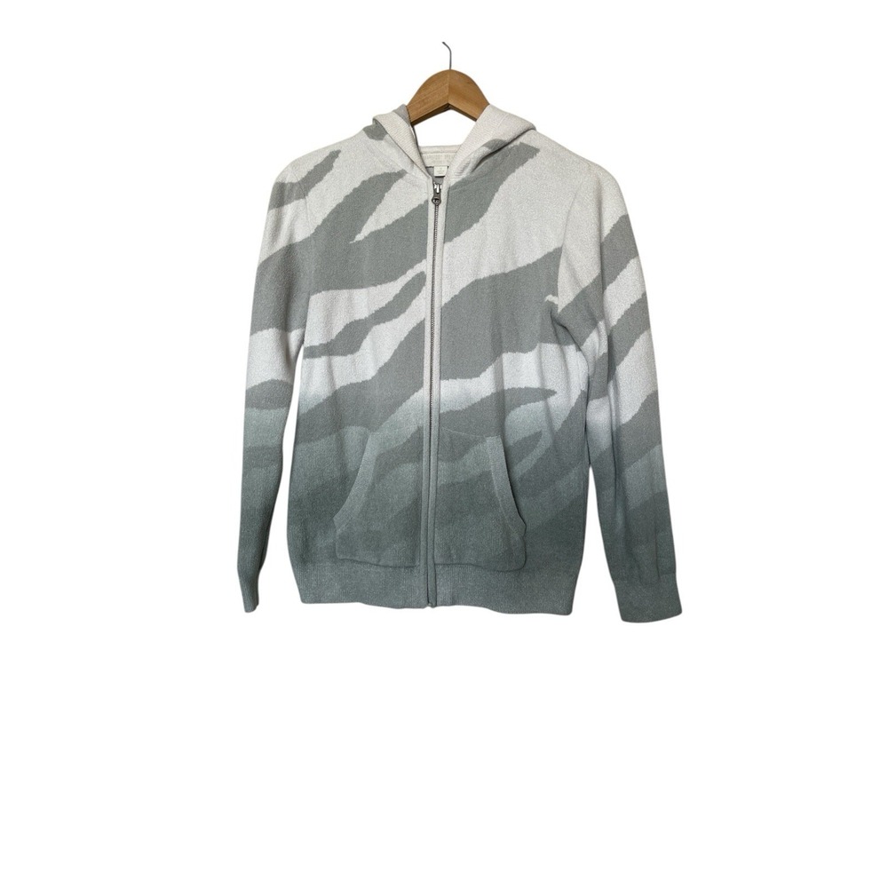 Barefoot Dreams Hoodie Womens Small Grey Zebra CozyChic Ultra Lite Zip BDWCU2010